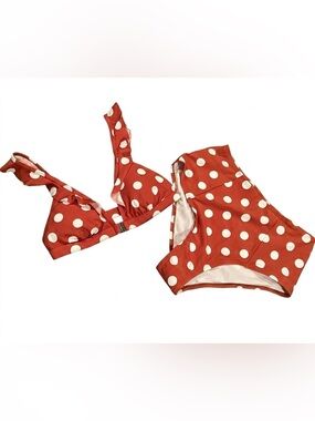Xhilaration Retro Polka Dot Bikini Set Rust Orange M High Waist NWOT